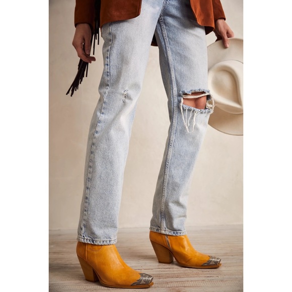 Free People FP Collection Brayden Western Ankle Boots Mango - Picture 2 of 3